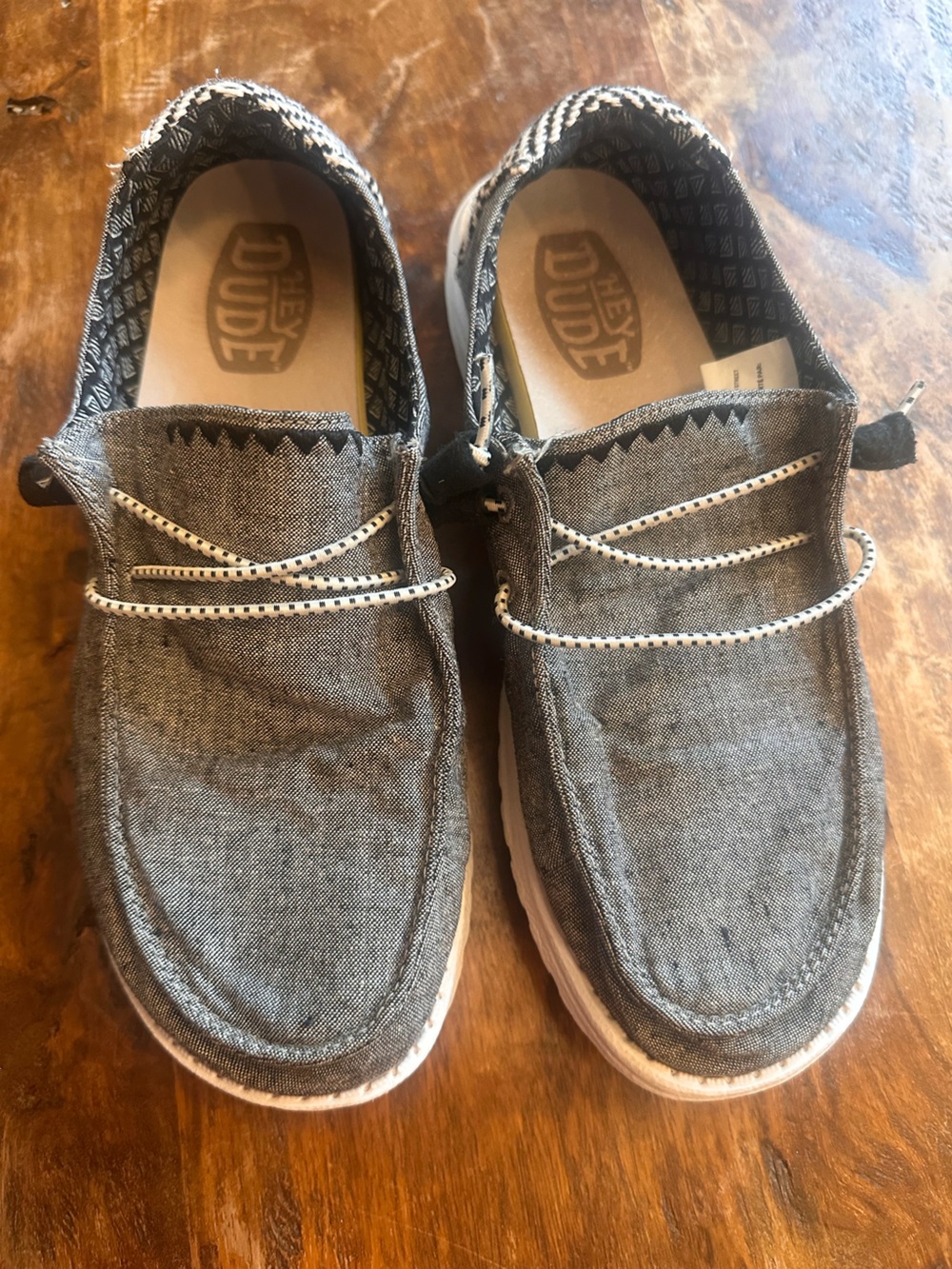 Hey Dude Women’s Gray Fabric Slip-On Loafers with Contrast Laces- Size 8